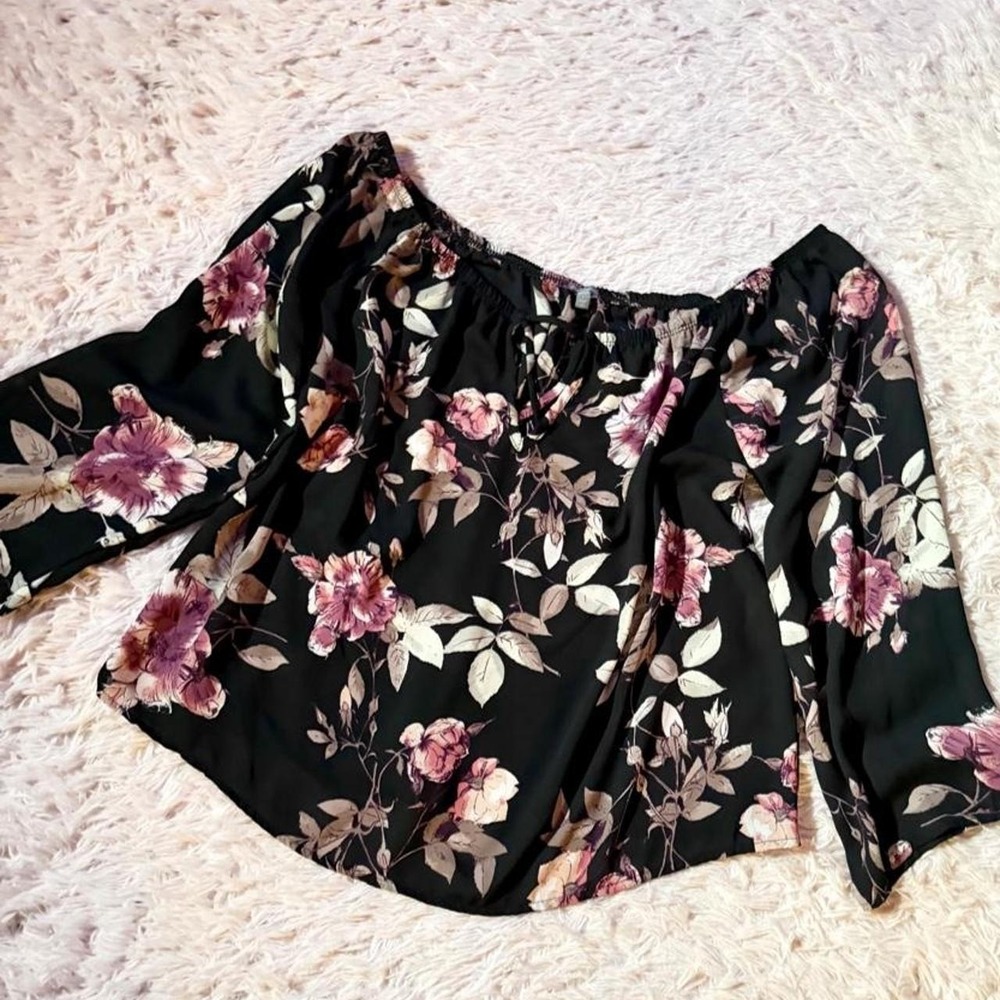 Floral Whimsygoth Dark Fairy Cottage Core Flowy Top Womens L Sheer Goddess Boho